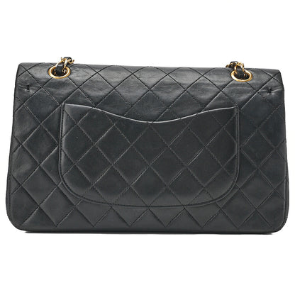 CHANEL Lambskin Matelasse Double Flap 25cm Chain Shoulder Black Gold-Tone Hardware, Pre-Owned
