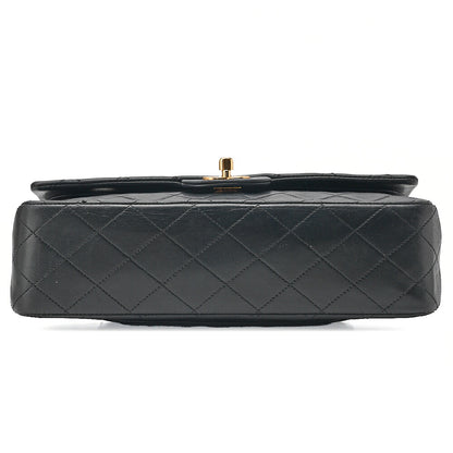 CHANEL Lambskin Matelasse Double Flap 25cm Chain Shoulder Black Gold-Tone Hardware, Pre-Owned