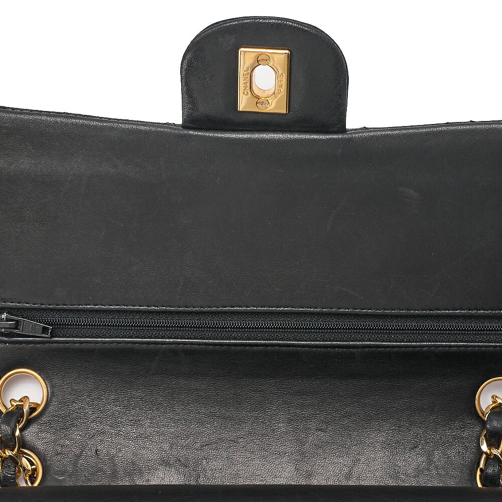 CHANEL Lambskin Matelasse Double Flap 25cm Chain Shoulder Black Gold-Tone Hardware, Pre-Owned