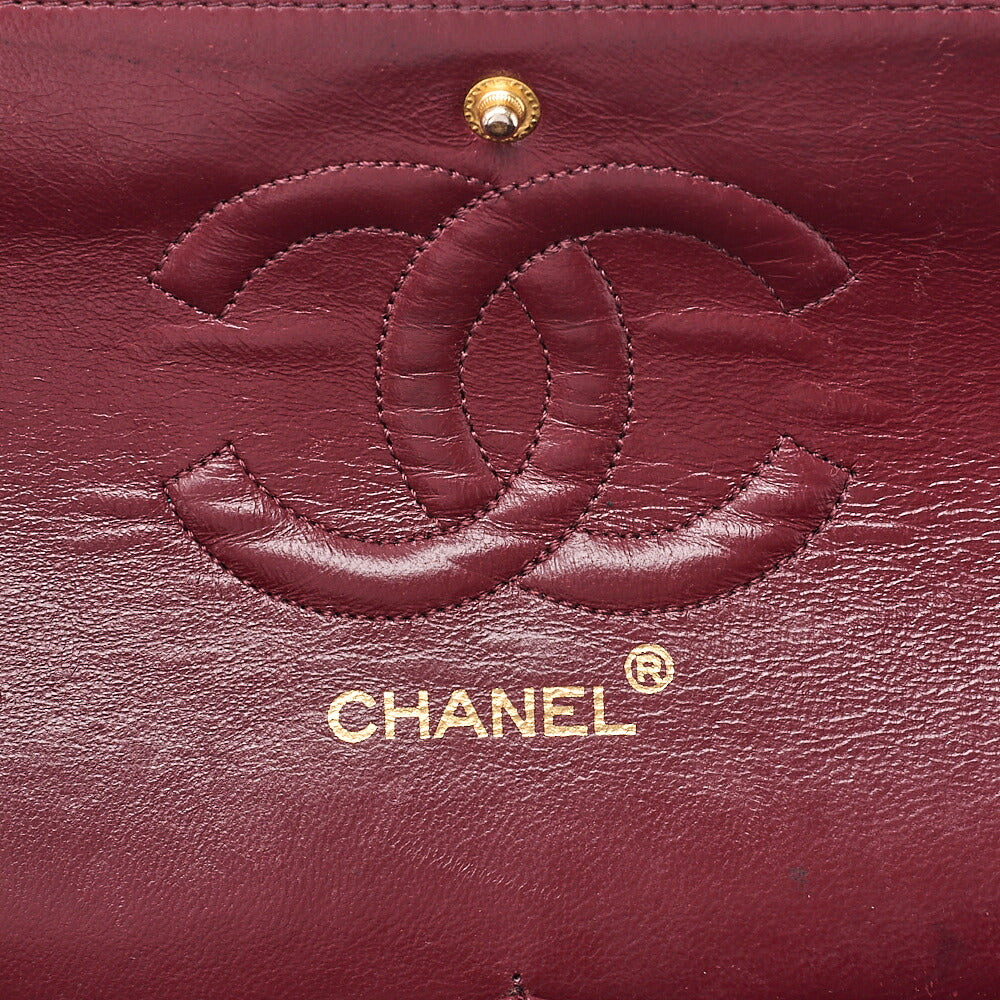 CHANEL Lambskin Matelasse Double Flap 25cm Chain Shoulder Black Gold-Tone Hardware, Pre-Owned