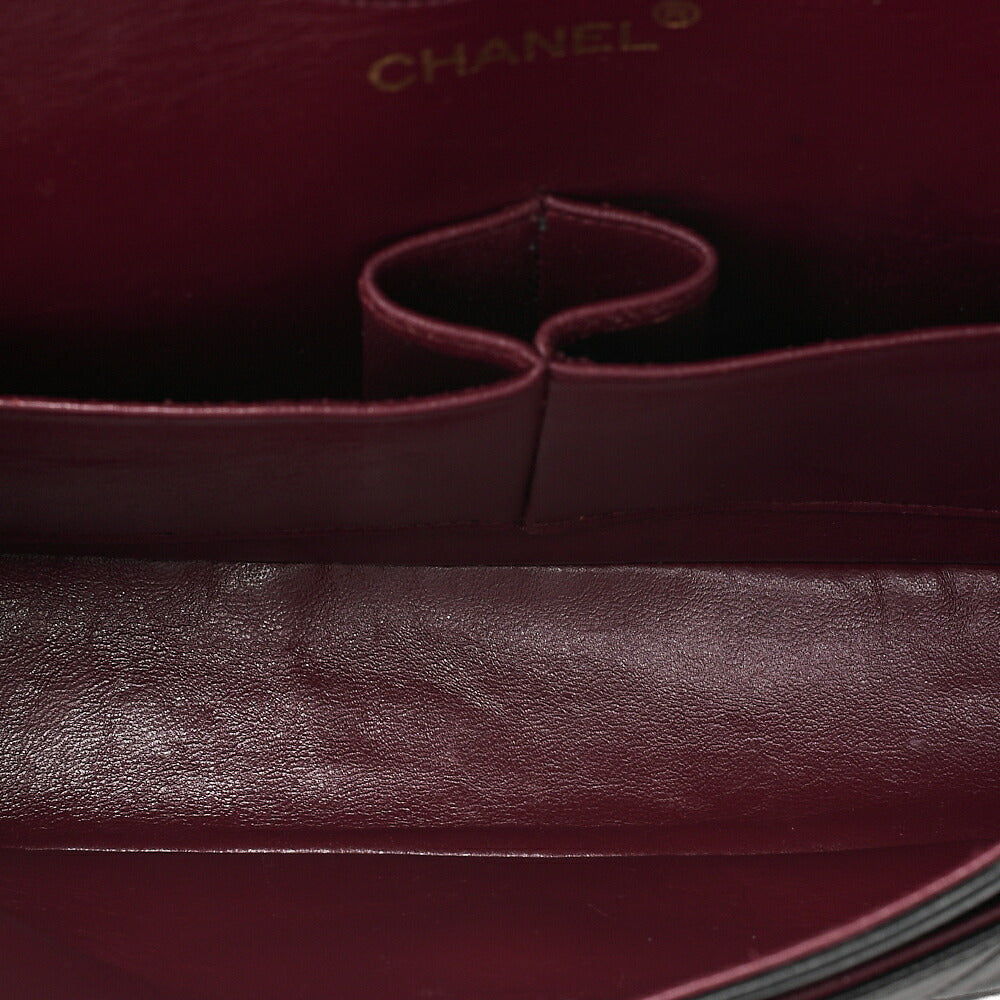 CHANEL Lambskin Matelasse Double Flap 25cm Chain Shoulder Black Gold-Tone Hardware, Pre-Owned