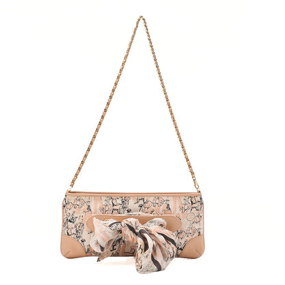 CHANEL Lambskin x Satin Chocolate Bar Ribbon Chain Shoulder Beige Silver-Tone Hardware, Pre-Owned