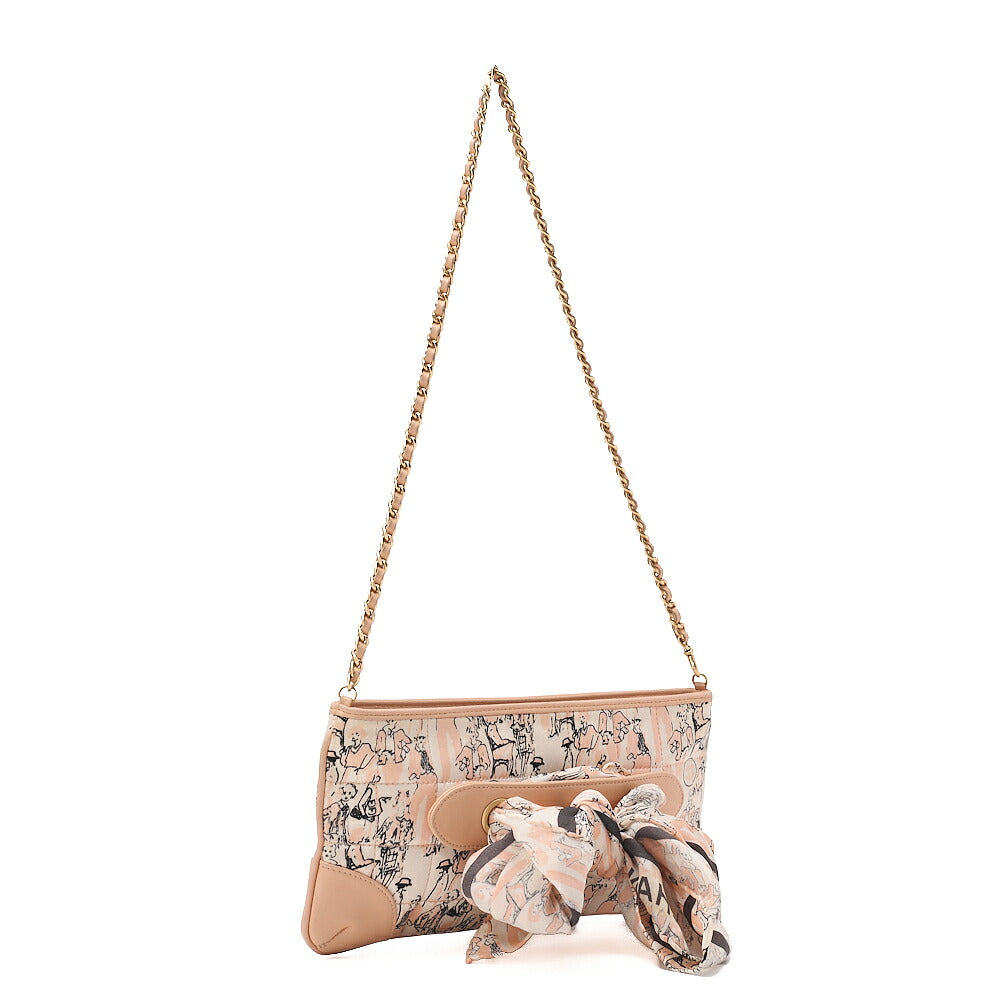 CHANEL Lambskin x Satin Chocolate Bar Ribbon Chain Shoulder Beige Silver-Tone Hardware, Pre-Owned