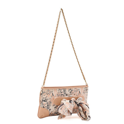 CHANEL Lambskin x Satin Chocolate Bar Ribbon Chain Shoulder Beige Silver-Tone Hardware, Pre-Owned