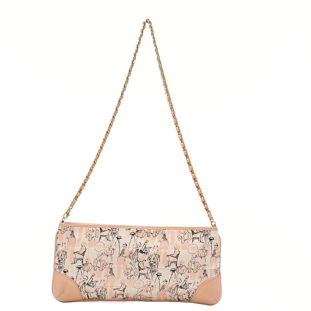 CHANEL Lambskin x Satin Chocolate Bar Ribbon Chain Shoulder Beige Silver-Tone Hardware, Pre-Owned