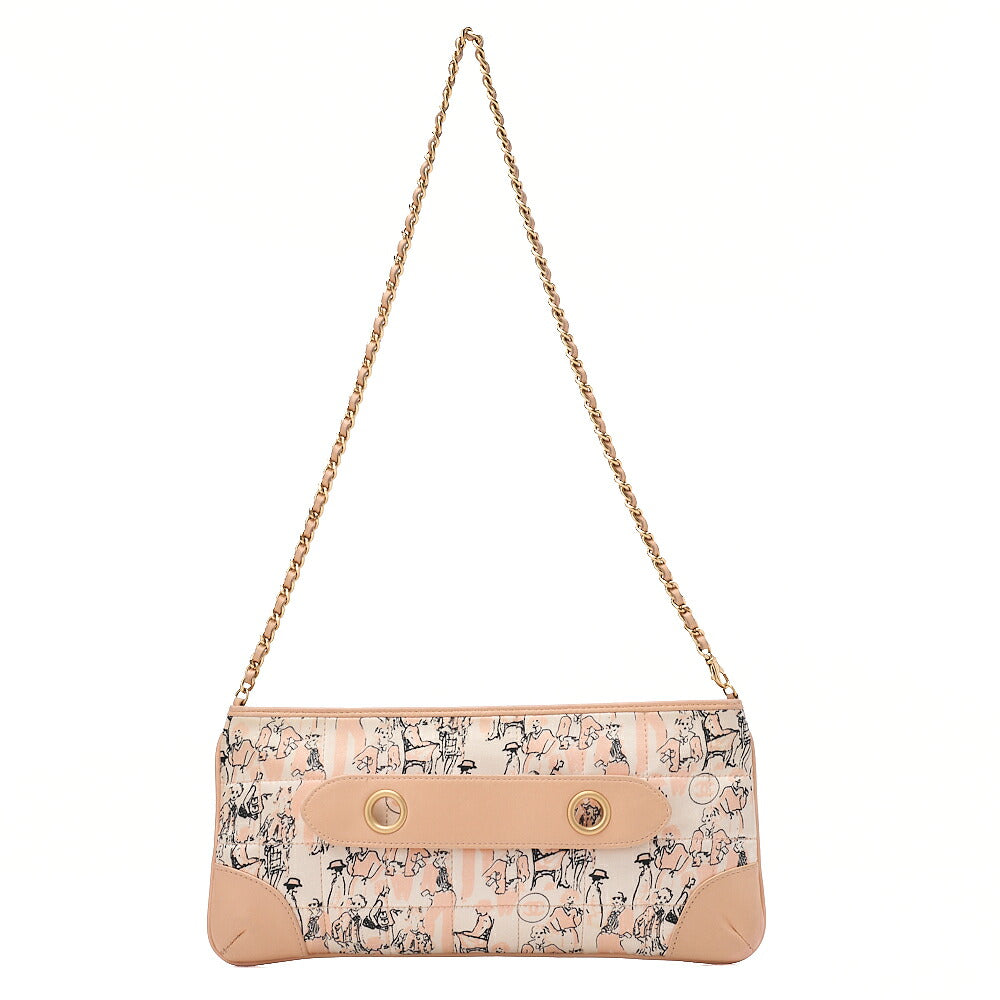 CHANEL Lambskin x Satin Chocolate Bar Ribbon Chain Shoulder Beige Silver-Tone Hardware, Pre-Owned
