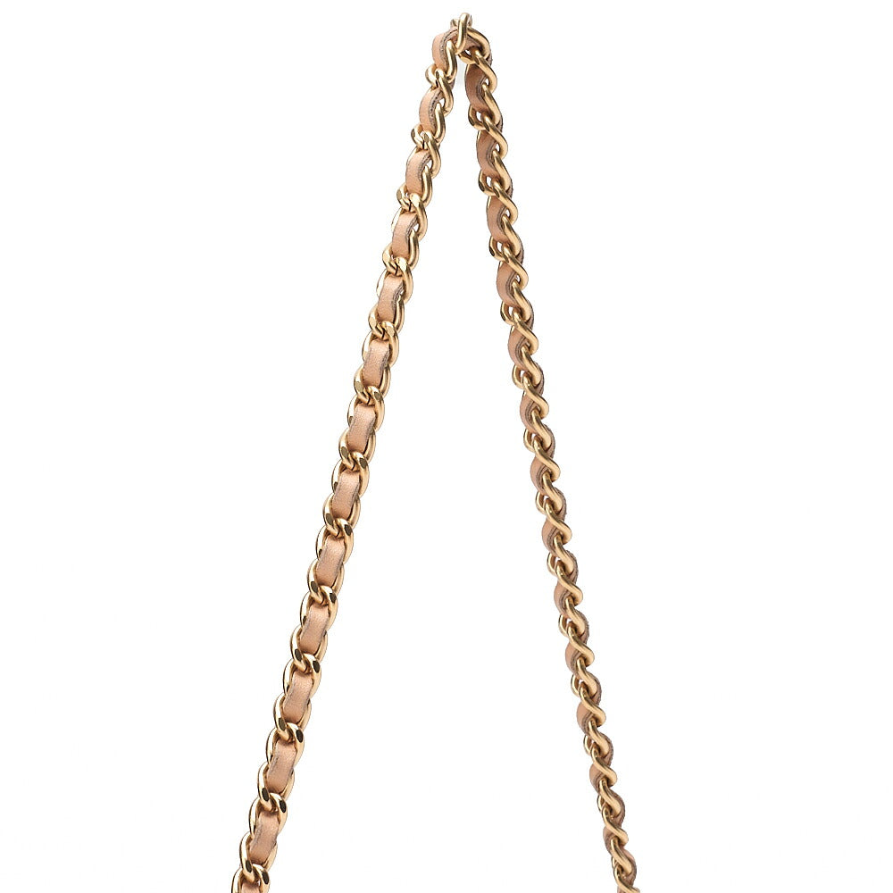 CHANEL Lambskin x Satin Chocolate Bar Ribbon Chain Shoulder Beige Silver-Tone Hardware, Pre-Owned