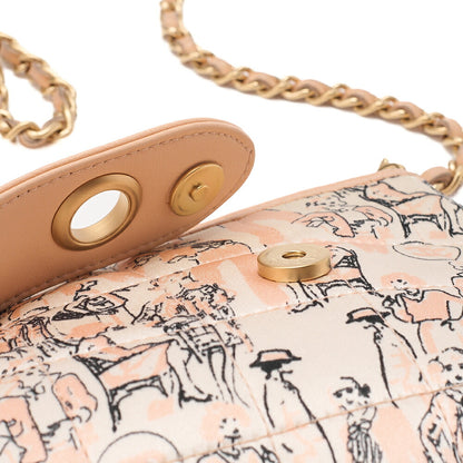 CHANEL Lambskin x Satin Chocolate Bar Ribbon Chain Shoulder Beige Silver-Tone Hardware, Pre-Owned