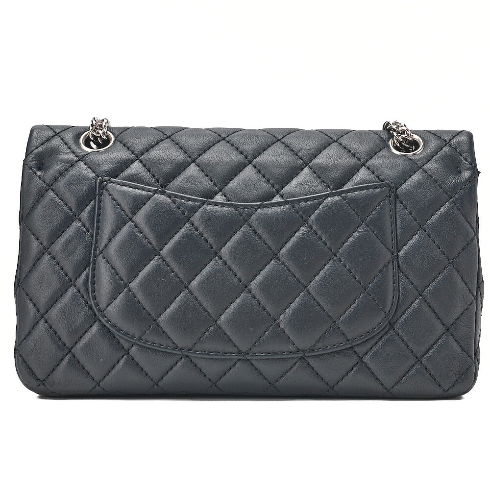 CHANEL Calfskin Matelasse Double Flap 25cm Chain Shoulder Navy Silver-Tone Hardware, Pre-Owned