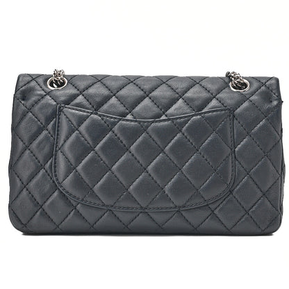 CHANEL Calfskin Matelasse Double Flap 25cm Chain Shoulder Navy Silver-Tone Hardware, Pre-Owned