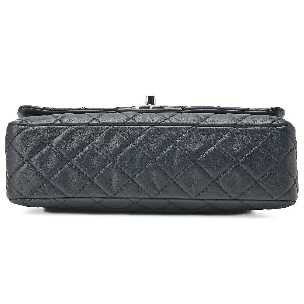 CHANEL Calfskin Matelasse Double Flap 25cm Chain Shoulder Navy Silver-Tone Hardware, Pre-Owned