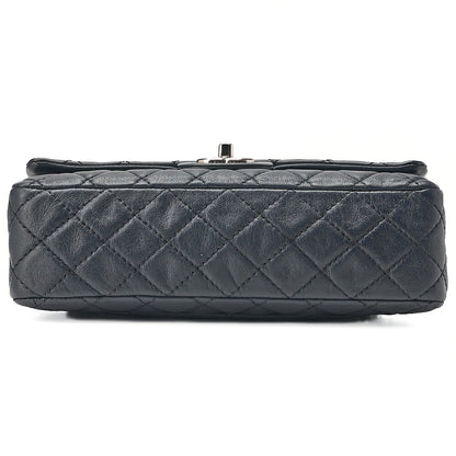 CHANEL Calfskin Matelasse Double Flap 25cm Chain Shoulder Navy Silver-Tone Hardware, Pre-Owned