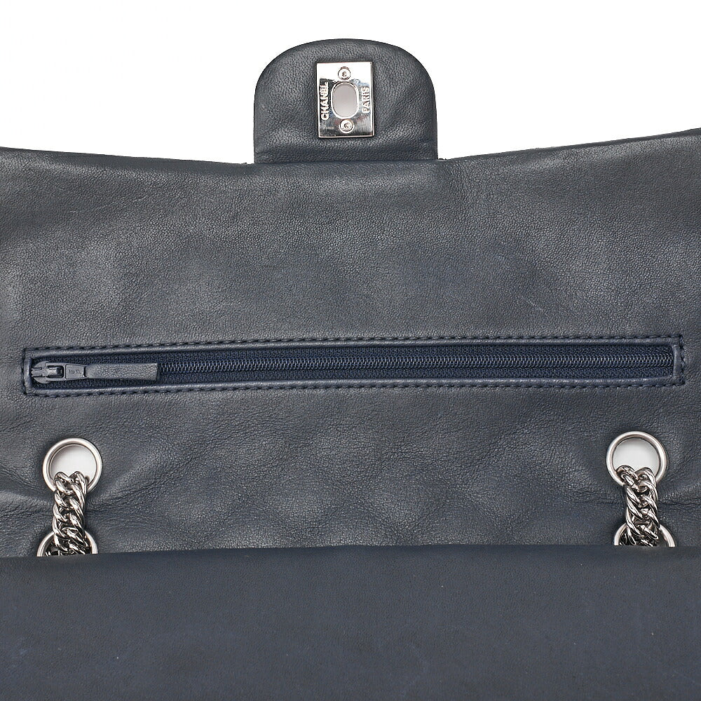 CHANEL Calfskin Matelasse Double Flap 25cm Chain Shoulder Navy Silver-Tone Hardware, Pre-Owned