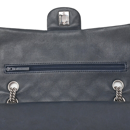 CHANEL Calfskin Matelasse Double Flap 25cm Chain Shoulder Navy Silver-Tone Hardware, Pre-Owned