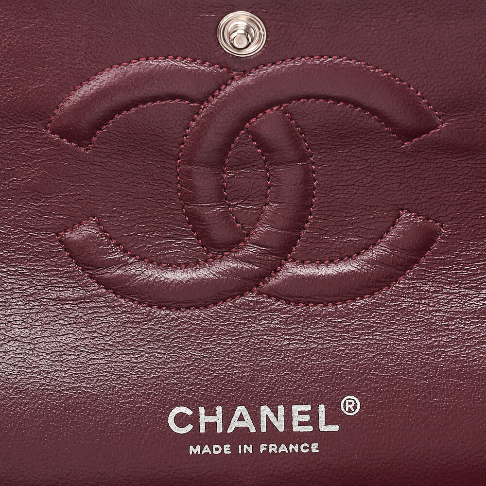 CHANEL Calfskin Matelasse Double Flap 25cm Chain Shoulder Navy Silver-Tone Hardware, Pre-Owned
