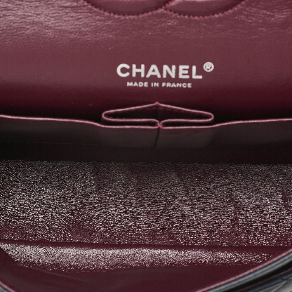 CHANEL Calfskin Matelasse Double Flap 25cm Chain Shoulder Navy Silver-Tone Hardware, Pre-Owned