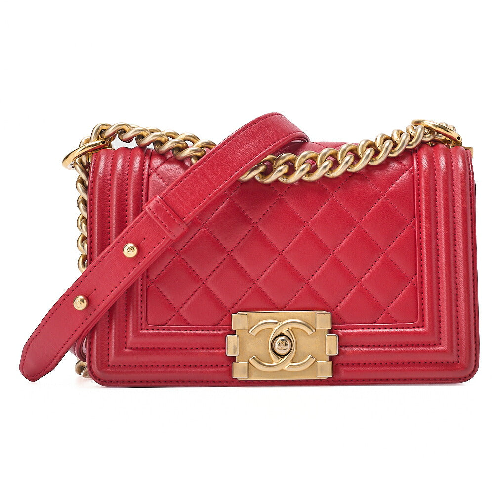 CHANEL Lambskin Matelasse Boy Chanel 20 Chain Shoulder Red Silver-Tone Hardware, Pre-Owned