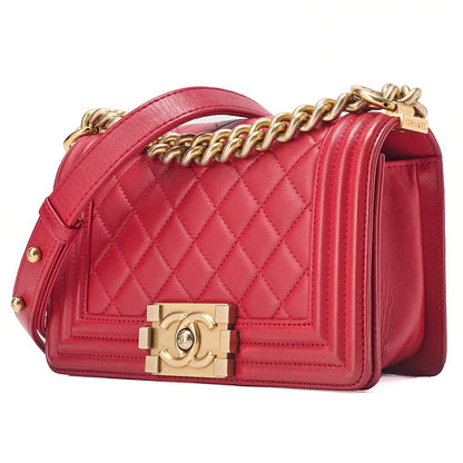 CHANEL Lambskin Matelasse Boy Chanel 20 Chain Shoulder Red Silver-Tone Hardware, Pre-Owned