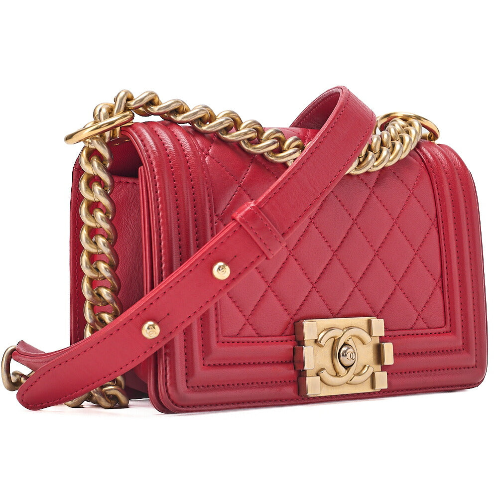 CHANEL Lambskin Matelasse Boy Chanel 20 Chain Shoulder Red Silver-Tone Hardware, Pre-Owned