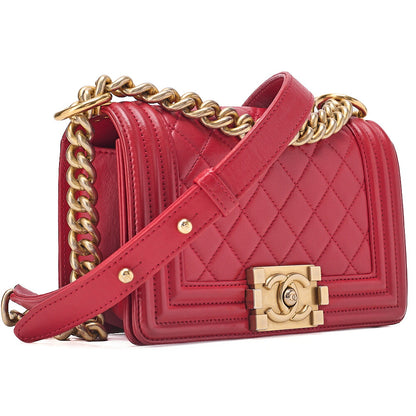 CHANEL Lambskin Matelasse Boy Chanel 20 Chain Shoulder Red Silver-Tone Hardware, Pre-Owned