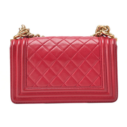 CHANEL Lambskin Matelasse Boy Chanel 20 Chain Shoulder Red Silver-Tone Hardware, Pre-Owned