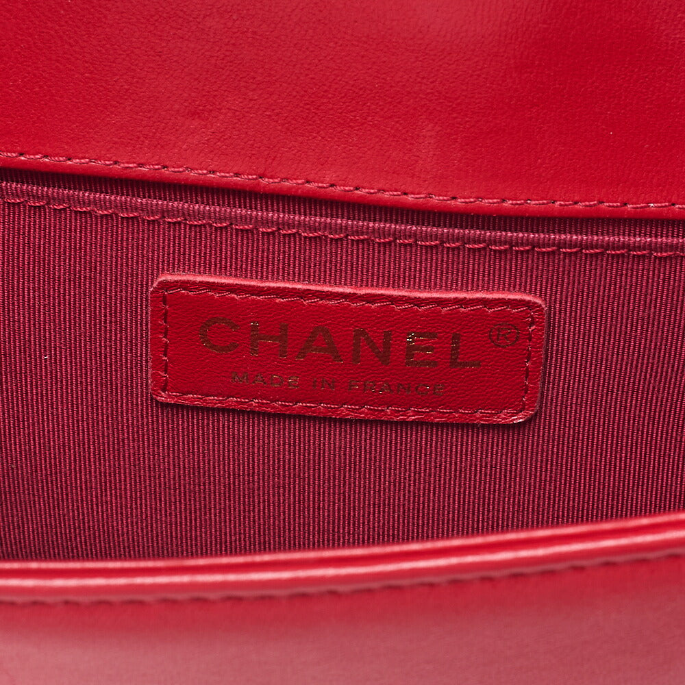 CHANEL Lambskin Matelasse Boy Chanel 20 Chain Shoulder Red Silver-Tone Hardware, Pre-Owned