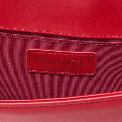 CHANEL Lambskin Matelasse Boy Chanel 20 Chain Shoulder Red Silver-Tone Hardware, Pre-Owned