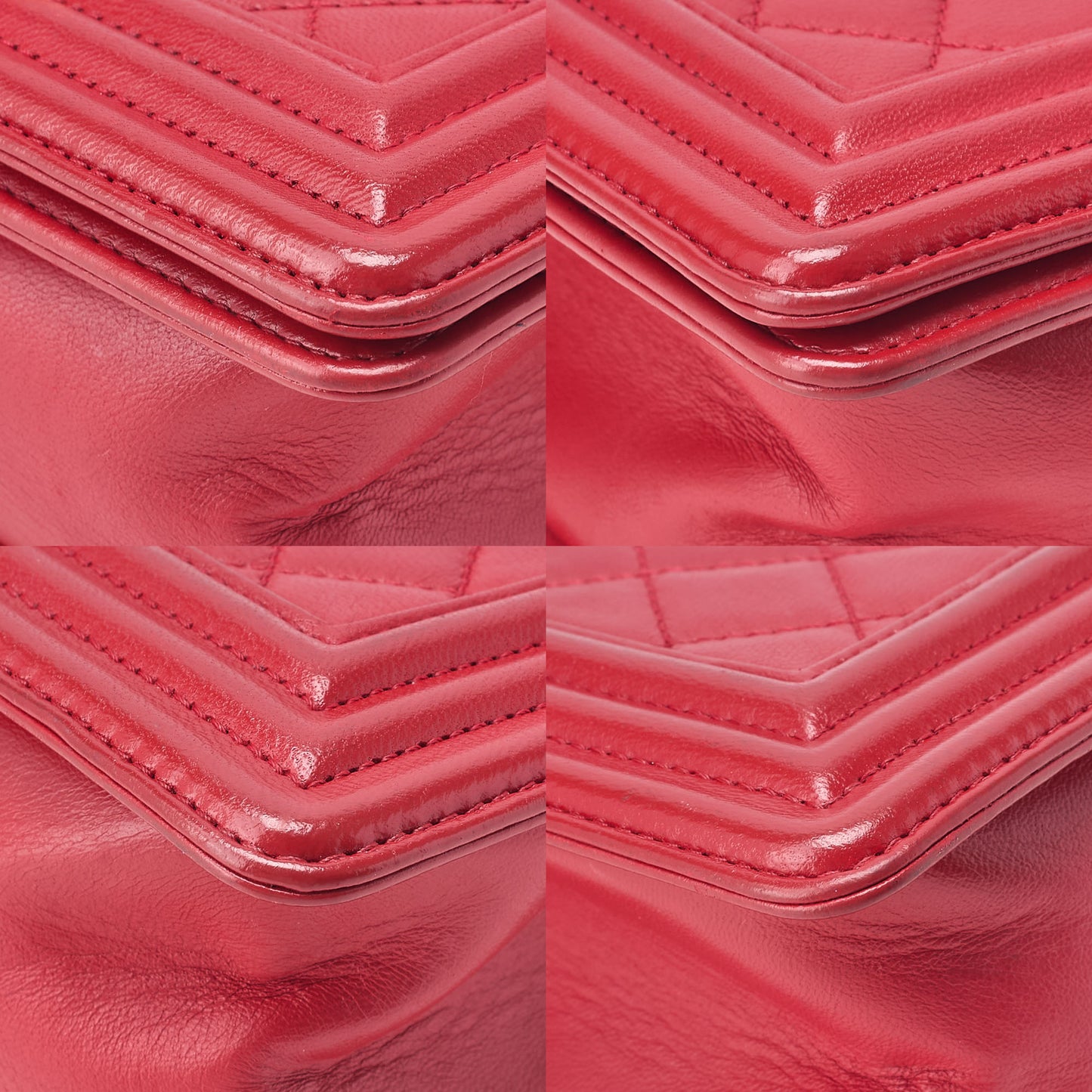 CHANEL Lambskin Matelasse Boy Chanel 20 Chain Shoulder Red Silver-Tone Hardware, Pre-Owned
