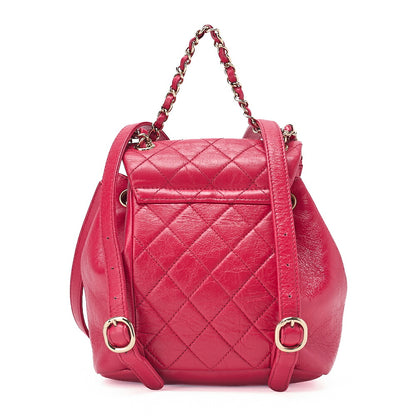 CHANEL Wrinkled Enamel x Lamb Matelasse Turn Lock Chain Backpack Drawstring Type Chain Shoulder Red Gold-Tone Hardware, Pre-Owned