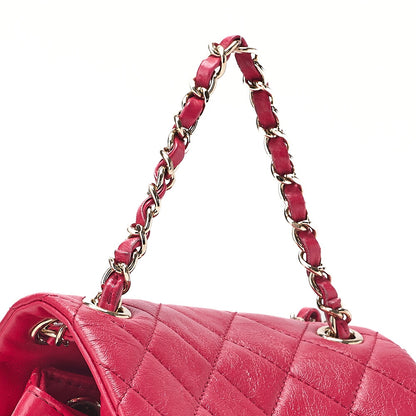 CHANEL Wrinkled Enamel x Lamb Matelasse Turn Lock Chain Backpack Drawstring Type Chain Shoulder Red Gold-Tone Hardware, Pre-Owned
