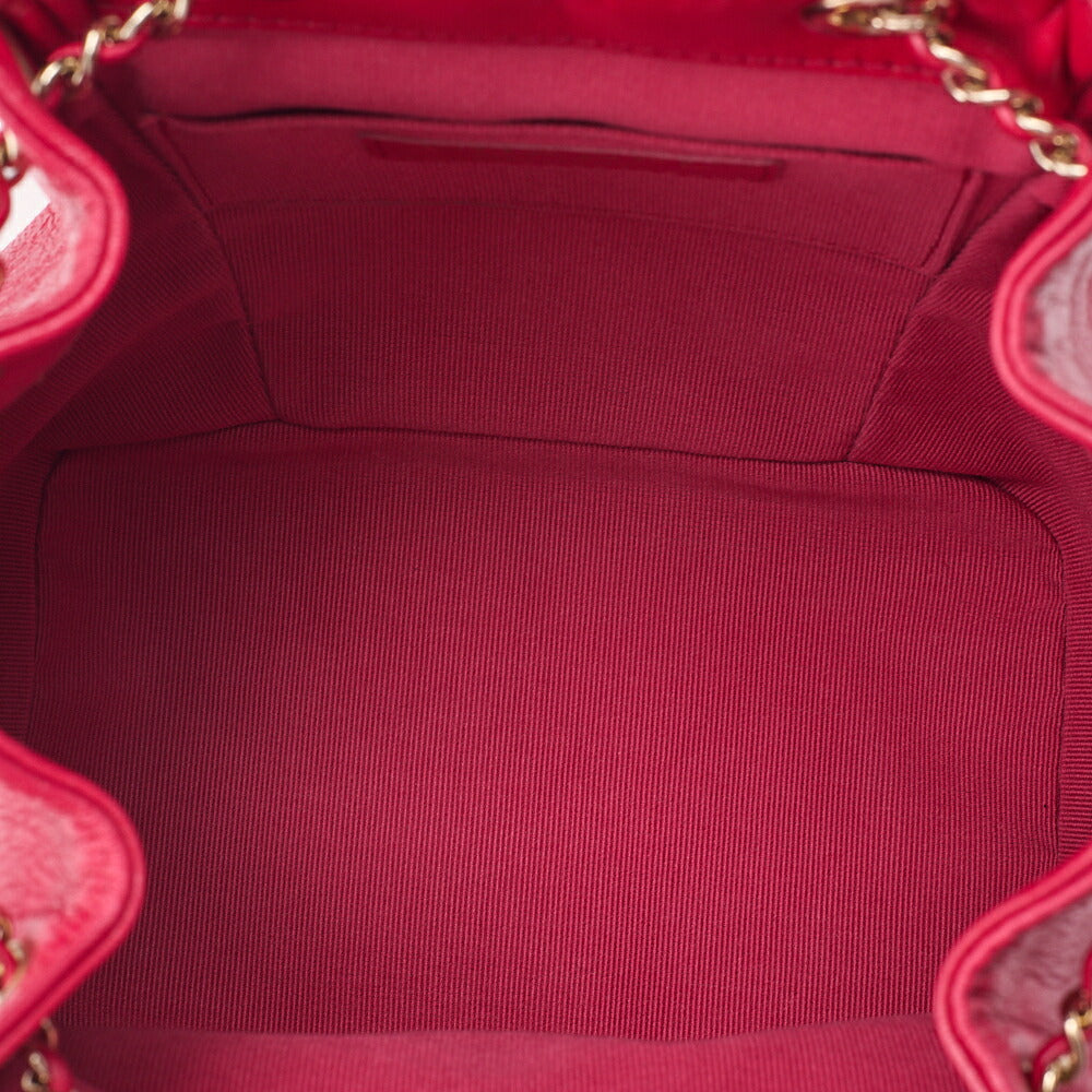 CHANEL Wrinkled Enamel x Lamb Matelasse Turn Lock Chain Backpack Drawstring Type Chain Shoulder Red Gold-Tone Hardware, Pre-Owned
