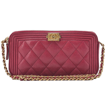 CHANEL Boy Chanel Chain Wallet Caviar Skin Red Gold-Tone Hardware, Pre-Owned