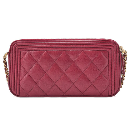 CHANEL Boy Chanel Chain Wallet Caviar Skin Red Gold-Tone Hardware, Pre-Owned