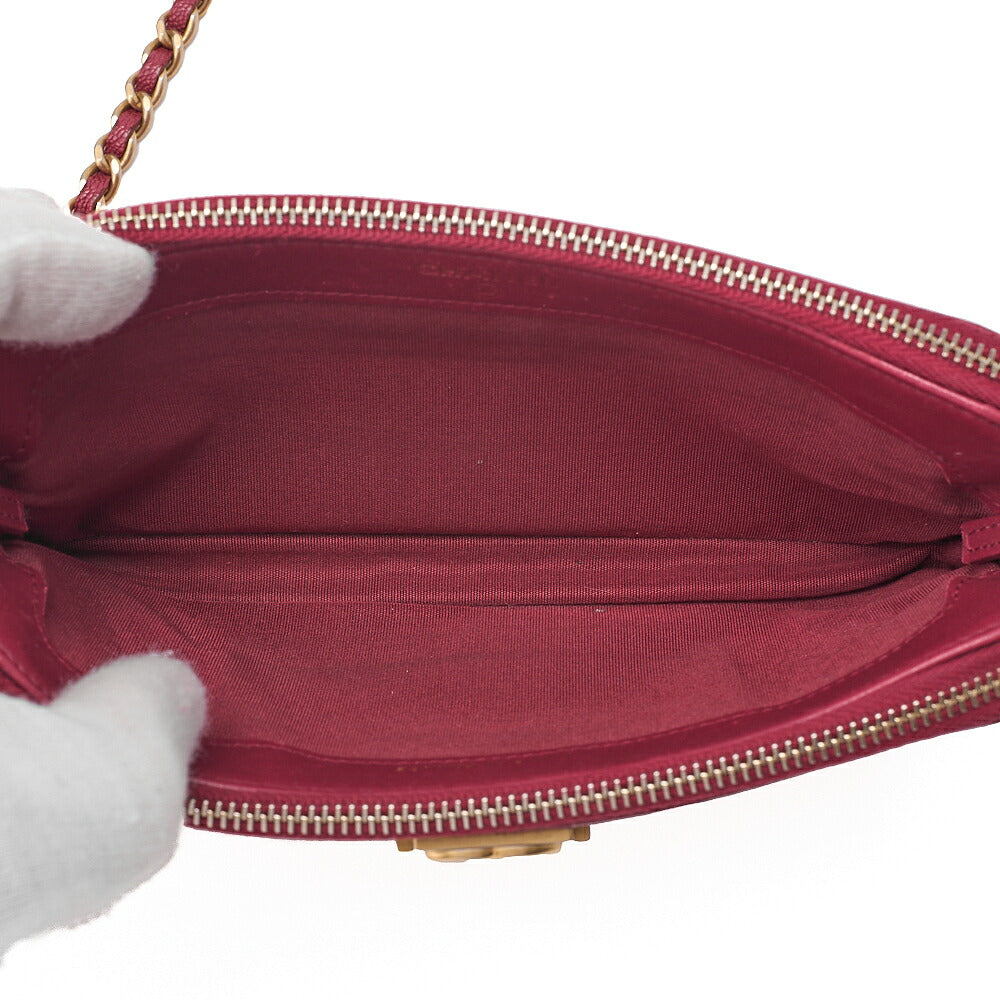 CHANEL Boy Chanel Chain Wallet Caviar Skin Red Gold-Tone Hardware, Pre-Owned
