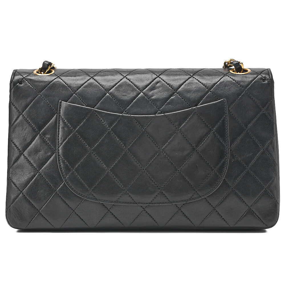 CHANEL Lambskin Matelasse W Straight Flap Chain Shoulder Black Gold-Tone Hardware, Pre-Owned