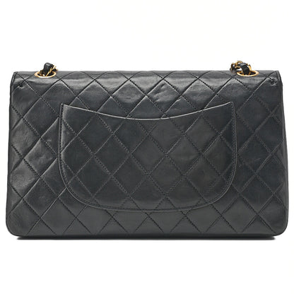 CHANEL Lambskin Matelasse W Straight Flap Chain Shoulder Black Gold-Tone Hardware, Pre-Owned