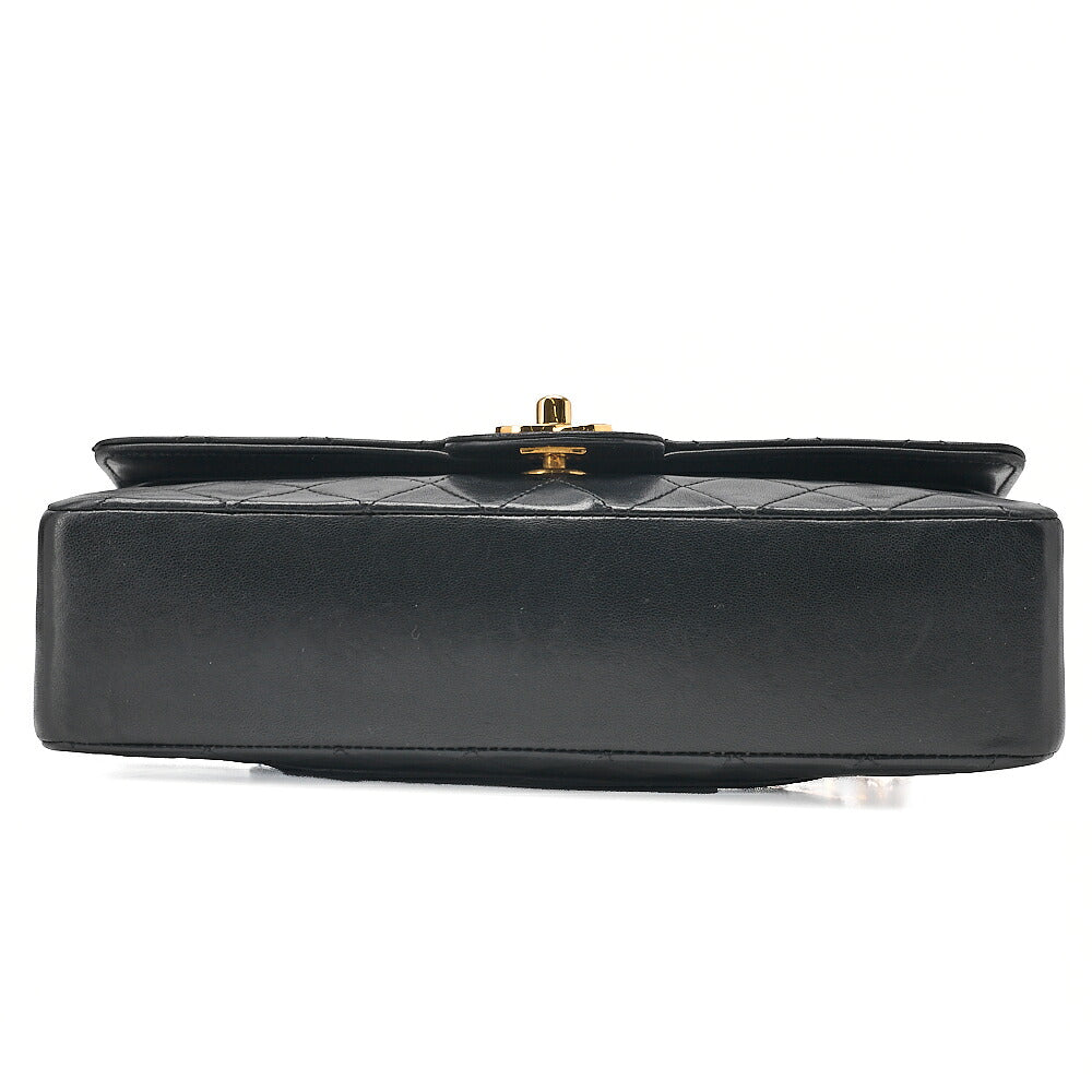 CHANEL Lambskin Matelasse W Straight Flap Chain Shoulder Black Gold-Tone Hardware, Pre-Owned