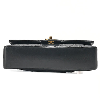 CHANEL Lambskin Matelasse W Straight Flap Chain Shoulder Black Gold-Tone Hardware, Pre-Owned