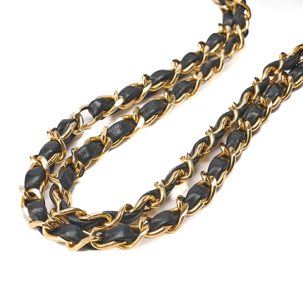 CHANEL Lambskin Matelasse W Straight Flap Chain Shoulder Black Gold-Tone Hardware, Pre-Owned