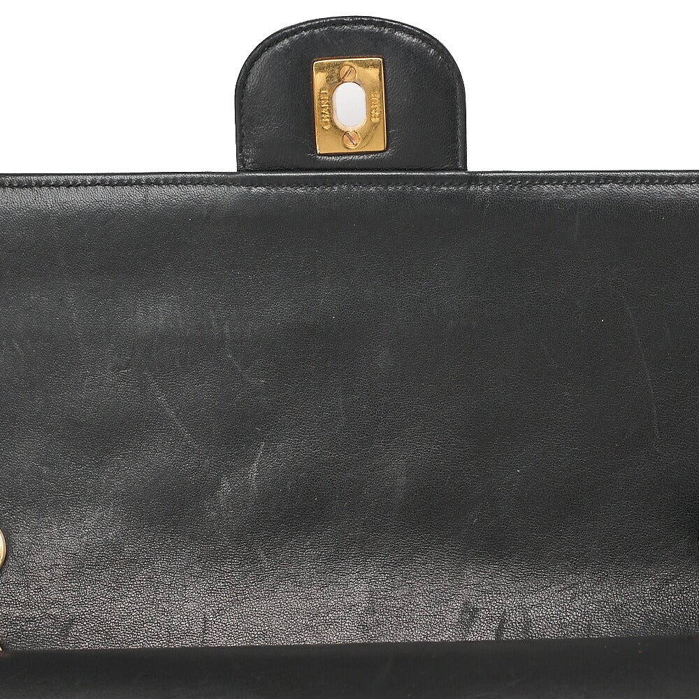 CHANEL Lambskin Matelasse W Straight Flap Chain Shoulder Black Gold-Tone Hardware, Pre-Owned