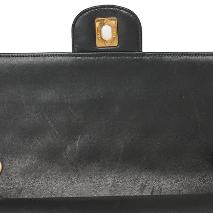 CHANEL Lambskin Matelasse W Straight Flap Chain Shoulder Black Gold-Tone Hardware, Pre-Owned