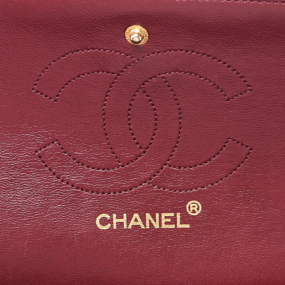 CHANEL Lambskin Matelasse W Straight Flap Chain Shoulder Black Gold-Tone Hardware, Pre-Owned