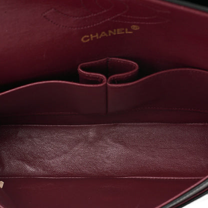 CHANEL Lambskin Matelasse W Straight Flap Chain Shoulder Black Gold-Tone Hardware, Pre-Owned