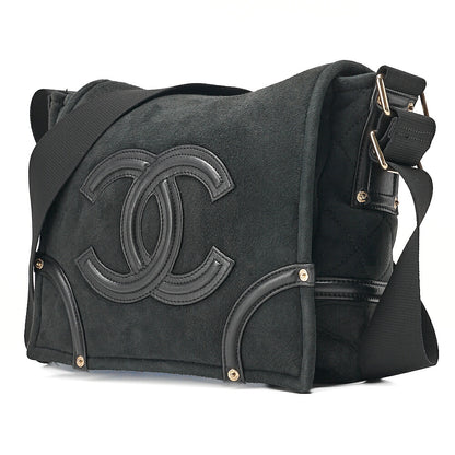 CHANEL Suede x Cotton x Lamb Coco Mark Full Flap Shoulder Bag Black Gold-Tone Hardware, Pre-Owned