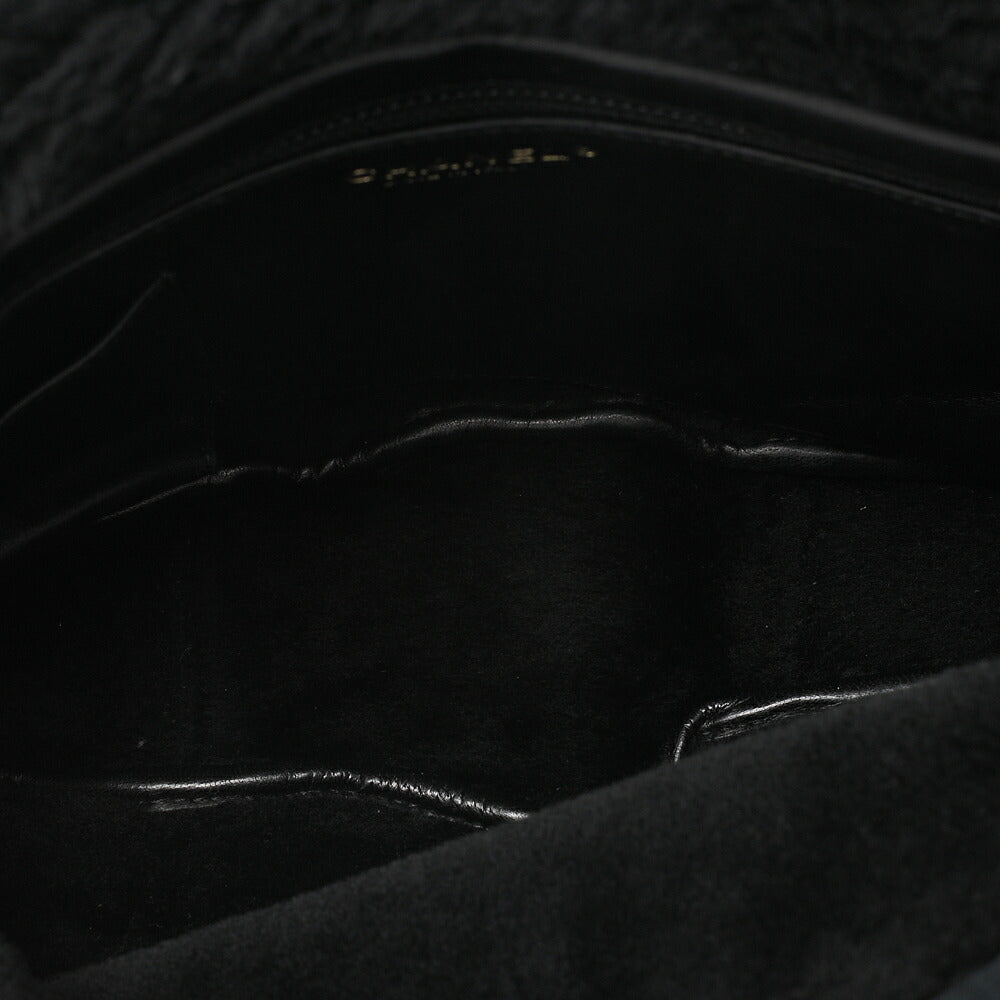 CHANEL Suede x Cotton x Lamb Coco Mark Full Flap Shoulder Bag Black Gold-Tone Hardware, Pre-Owned