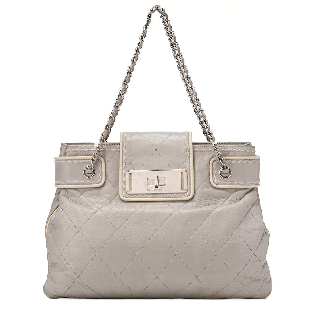 CHANEL Matelasse 2.55 Lock Chain Shoulder Lambskin Gray Silver-Tone Hardware, Pre-Owned