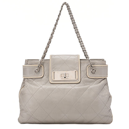 CHANEL Matelasse 2.55 Lock Chain Shoulder Lambskin Gray Silver-Tone Hardware, Pre-Owned