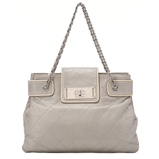 CHANEL Matelasse 2.55 Lock Chain Shoulder Lambskin Gray Silver-Tone Hardware, Pre-Owned