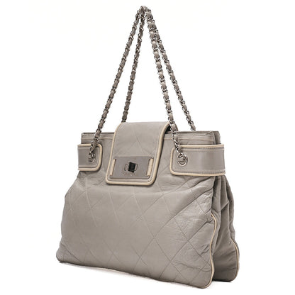 CHANEL Matelasse 2.55 Lock Chain Shoulder Lambskin Gray Silver-Tone Hardware, Pre-Owned