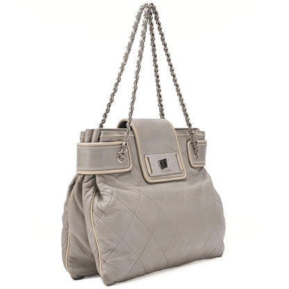 CHANEL Matelasse 2.55 Lock Chain Shoulder Lambskin Gray Silver-Tone Hardware, Pre-Owned